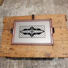 Bandeja de servir vintage art déco, alças retangulares de madeira estrutura de metal tampo de vidro comprar usado  Enviando para Brazil