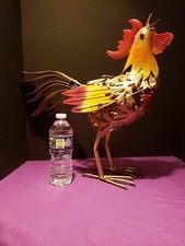 Estátua de galo de metal rústico 20 X 18 arte pintada pés de galinha escultura fazenda deco, usado comprar usado  Enviando para Brazil