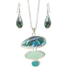 Collar y pendientes colgantes de cristal de mar y abulón de plata segunda mano  Embacar hacia Mexico