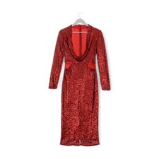 Aluguel de estúdio de cinema – Vestido recortado ASOS vermelho lantejoulas manga longa com mergulho comprar usado  Enviando para Brazil
