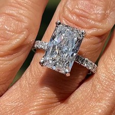 Anel solitário de ouro branco sólido 14K diamante radiante cultivado em laboratório esposa com detalhes comprar usado  Enviando para Brazil