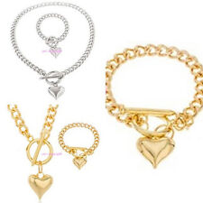 Mujeres Joyería Acero Inoxidable Plata/Oro Corazón Borde Cadena Collar Pulsera Set segunda mano  Embacar hacia Mexico