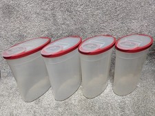 Conjunto de 4 Rubbermaid 1,5 galão cada guardião de cereais transparente com tampas vermelhas comprar usado  Enviando para Brazil