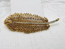 BROCHE DE PENAS VINTAGE COROA TRIFARI ALFRED PHILLIPE TOM DOURADO CRISTAIS DE STRASS comprar usado  Enviando para Brazil