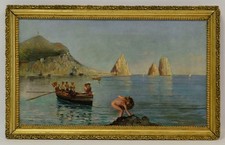 Około 1900 roku, stary obraz, krajobraz z capri, olej, sygnowany, 58 x 36,5 cm, używany na sprzedaż  PL