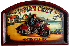 Placa rara 3D Indian Chief Motorcycle 1953 24" X 16" madeira pintada à mão vintage comprar usado  Enviando para Brazil