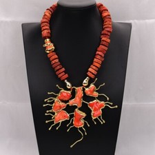 Colar de contas escovadas pepita de coral laranja vermelha natural grande pingente de flor de coral comprar usado  Enviando para Brazil