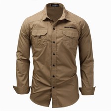 Camisa masculina manga longa carga slim fit combate bolso tático ao ar livre casual tops, usado comprar usado  Enviando para Brazil