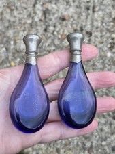 2 frascos de perfume vintage roxo perfume vidro parafuso prata tops iniciais P & W comprar usado  Enviando para Brazil