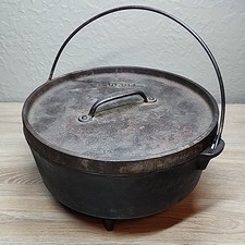Forno de acampamento holandês vintage 10” 3 pés ferro fundido tampa e alça rebitada 30394 comprar usado  Enviando para Brazil