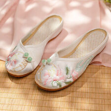 Chinelo Feminino Chinês Retrô Bordado Floral Frisado Confor Mocassim Rasteiro comprar usado  Enviando para Brazil