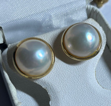 BRINCOS DE OURO AMARELO 14K 15mm brilhante natural pérola MABE cravejado de embreagem traseira, usado comprar usado  Enviando para Brazil