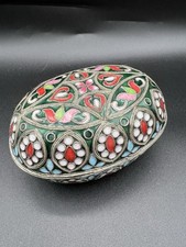 Antiga caixa multicolorida oval de vidro esmaltada feita à mão Cloisonné LINDA comprar usado  Enviando para Brazil