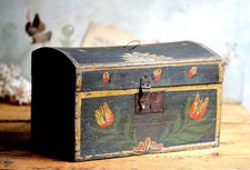 Antique Wedding Box 18th Century Hand Painted French Wooden Normandy Folk Art, usado comprar usado  Enviando para Brazil