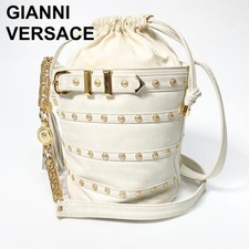 Bolsa de ombro GIANNI VERSACE Sunburst Studs cordão couro branco x dourado comprar usado  Enviando para Brazil