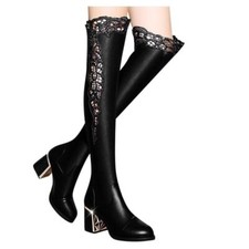 Botas femininas bordadas salto alto botas longas acima do joelho sapatos altos comprar usado  Enviando para Brazil