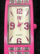 Relógio feminino mostrador branco cristal acento pulseira dobradiça pulseira rosa 6,5 polegadas, usado comprar usado  Enviando para Brazil