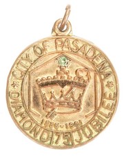 Raro 1961 Diamante Jubileu Cidade de Pasadena Califórnia Medalha Pingente Relógio Fob comprar usado  Enviando para Brazil