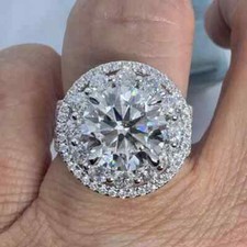 Anel de noivado folheado a ouro branco 14K corte redondo real moissanita halo duplo 4 quilates comprar usado  Enviando para Brazil