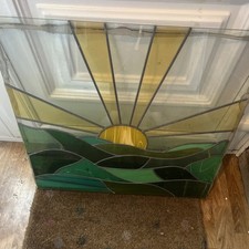 Lindo Vitral Nascer do Sol Fundo Verde Feild com Luminária de Chumbo  comprar usado  Enviando para Brazil