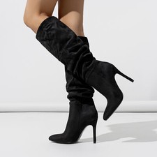 Botas femininas biqueira pontiaguda sapatos femininos desleixados meia panturrilha salto alto joelho botas comprar usado  Enviando para Brazil