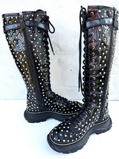 Botas Alexander McQueen altura do joelho com pontas ou tachas UE 36 couro preto comprar usado  Enviando para Brazil