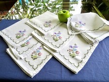 12 guardanapos de linho artesanais vintage ponto cruz bordado flores núcleo chalé comprar usado  Enviando para Brazil