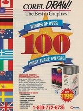 Oprogramowanie graficzne CorelDRAW 1993 Vintage Print Ad u Original na sprzedaż  Wysyłka do Poland
