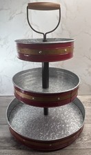 Suporte de bandeja rústico galvanizado para fazenda 3 níveis metal vermelho decoração de férias, usado comprar usado  Enviando para Brazil