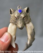 2.4" Old Tibet Tibetan Silver Temple Wolf Statue Pendant comprar usado  Enviando para Brazil