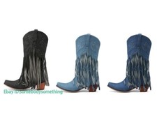 Sapatos de equitação femininos jeans rasgado borla salto médio bloco tornozelo botas EUA tamanho b315 comprar usado  Enviando para Brazil