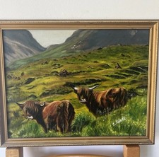 Oil painting highland for sale  SWINDON