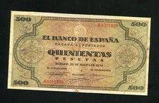 tu_bazar  BILLETE 500 PESETAS BURGOS 1938 SERIE  A 0351899 APRESTO MUY BUENO ++ comprar usado  Enviando para Brazil
