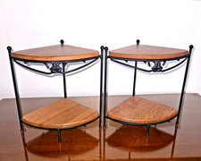 Conjunto de 2 suportes de canto de ferro forjado Longaberger com prateleiras de madeira removíveis comprar usado  Enviando para Brazil