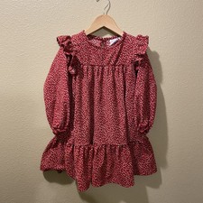Vestido feminino 4-5 anos ZARA vermelho marfim babado manga longa comprimento do joelho comprar usado  Enviando para Brazil