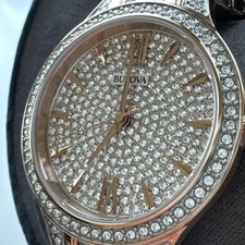 Bulova relógio feminino quartzo mostrador pavê cristais ouro rosa 32mm 98L235 comprar usado  Enviando para Brazil