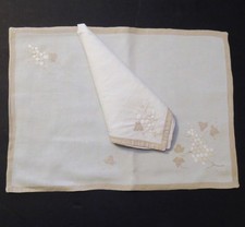 Placemats e guardanapos vintage de madeira bordados à mão de uva e folha de linho branco comprar usado  Enviando para Brazil