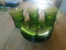 Vintage francuski zielony szklany zestaw do espresso x12 sztuk - Duralex - doskonały używany na sprzedaż  Wysyłka do Poland