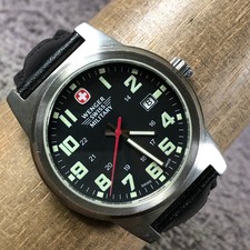 Usado, Relógio Wenger Swiss Military masculino 7290X couro de campo quartzo analógico 41mm 7 1/2" comprar usado  Enviando para Brazil