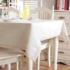 Toalha de mesa de linho algodão grosso sólido renda branca bainha emenda lavável comprar usado  Enviando para Brazil