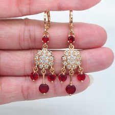Pendientes colgantes de topacio rojo relleno de oro amarillo de 18 quilates para mujer joyería segunda mano  Embacar hacia Mexico