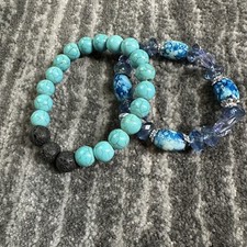 Usado, Pulseira elástica de contas azuis pacote com 2 declaração boho chique joias grandes com miçangas nova comprar usado  Enviando para Brazil