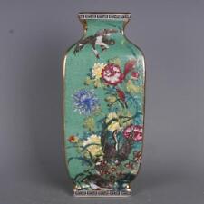 Vaso chinês Qing Qianlong verde esmalte porcelana flores pássaros design 9,92 polegadas, usado comprar usado  Enviando para Brazil
