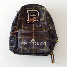 Mochila Polo Ralph Lauren X MCM masculina preta relógio xadrez tartan adesivo Letterman, usado comprar usado  Enviando para Brazil