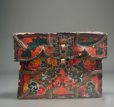 Antigo porta-malas de remédios pintado de couro tibetano 18º, usado comprar usado  Enviando para Brazil