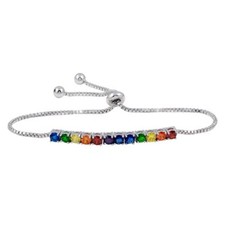 Plata de Ley Lariat Tenis Pulsera Con / Multicolor Arcoiris Piedras de Circonita comprar usado  Enviando para Brazil