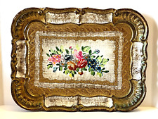 Usado, Bandeja de madeira lacada veneziana vintage pintada à mão design floral marcada comprar usado  Enviando para Brazil