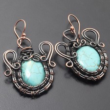 Brincos feitos à mão com fio turquesa H509 2,3" joias de pedra preciosa comprar usado  Enviando para Brazil