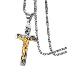 Colar pingente masculino Jesus Cristo no INRI cruz crucifixo oração aço inoxidável comprar usado  Enviando para Brazil