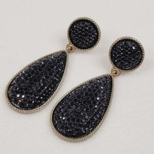 Brincos de strass preto tom prata gota pendurada joias da moda festa brilho comprar usado  Enviando para Brazil